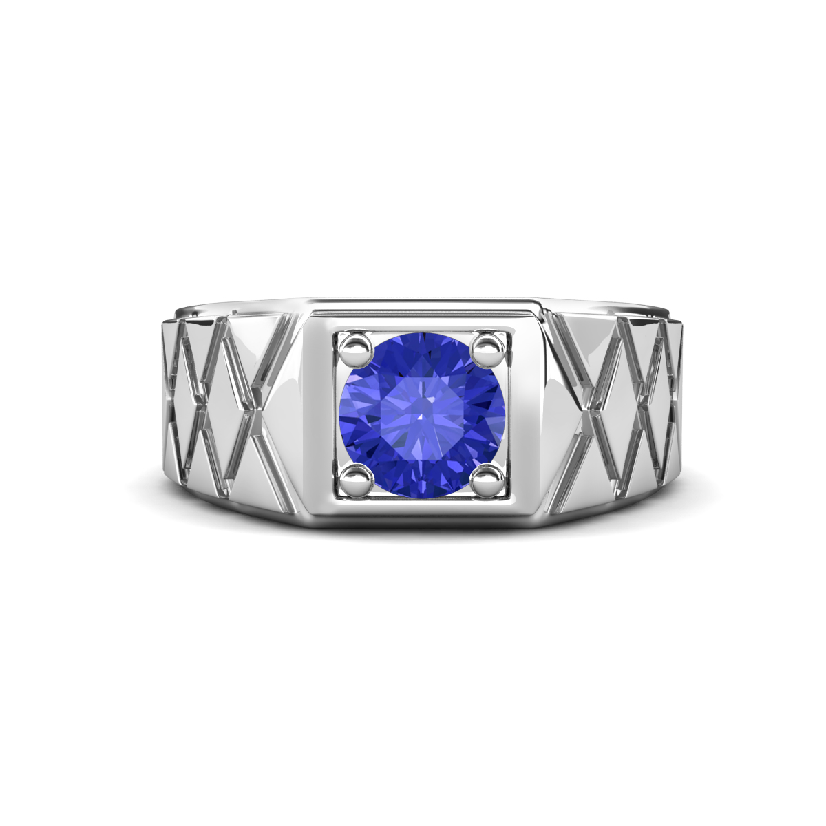 Jabari 1.20 ct Tanzanite (6.50 mm) Criss Cross Design Shank Solitaire Men Band (9.5 mm) 